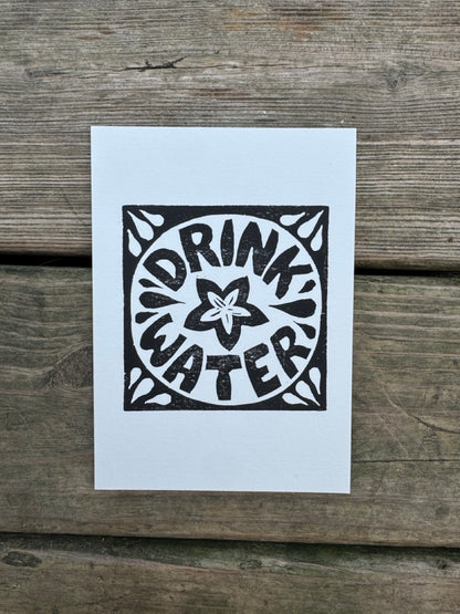 “Drink Water” Square Block Print (5x7)