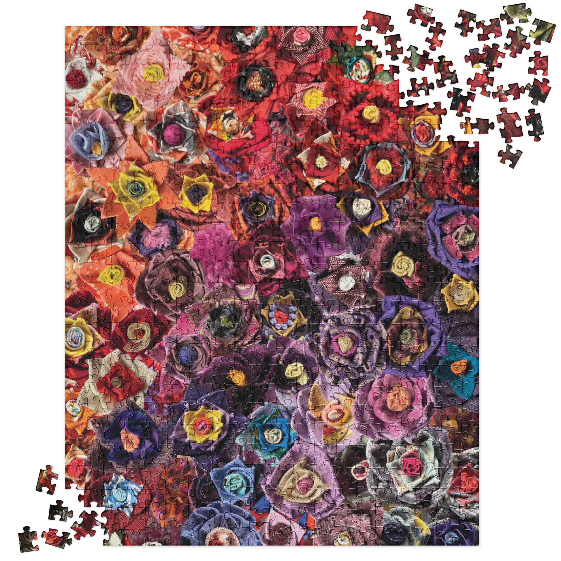 Puzzle with a purple and pink gradient of fabric flowers