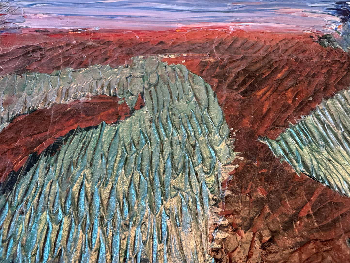 Abstract painting with textured brushstrokes in earthy tones
