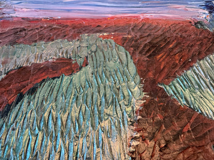 Abstract painting with textured brushstrokes in earthy tones