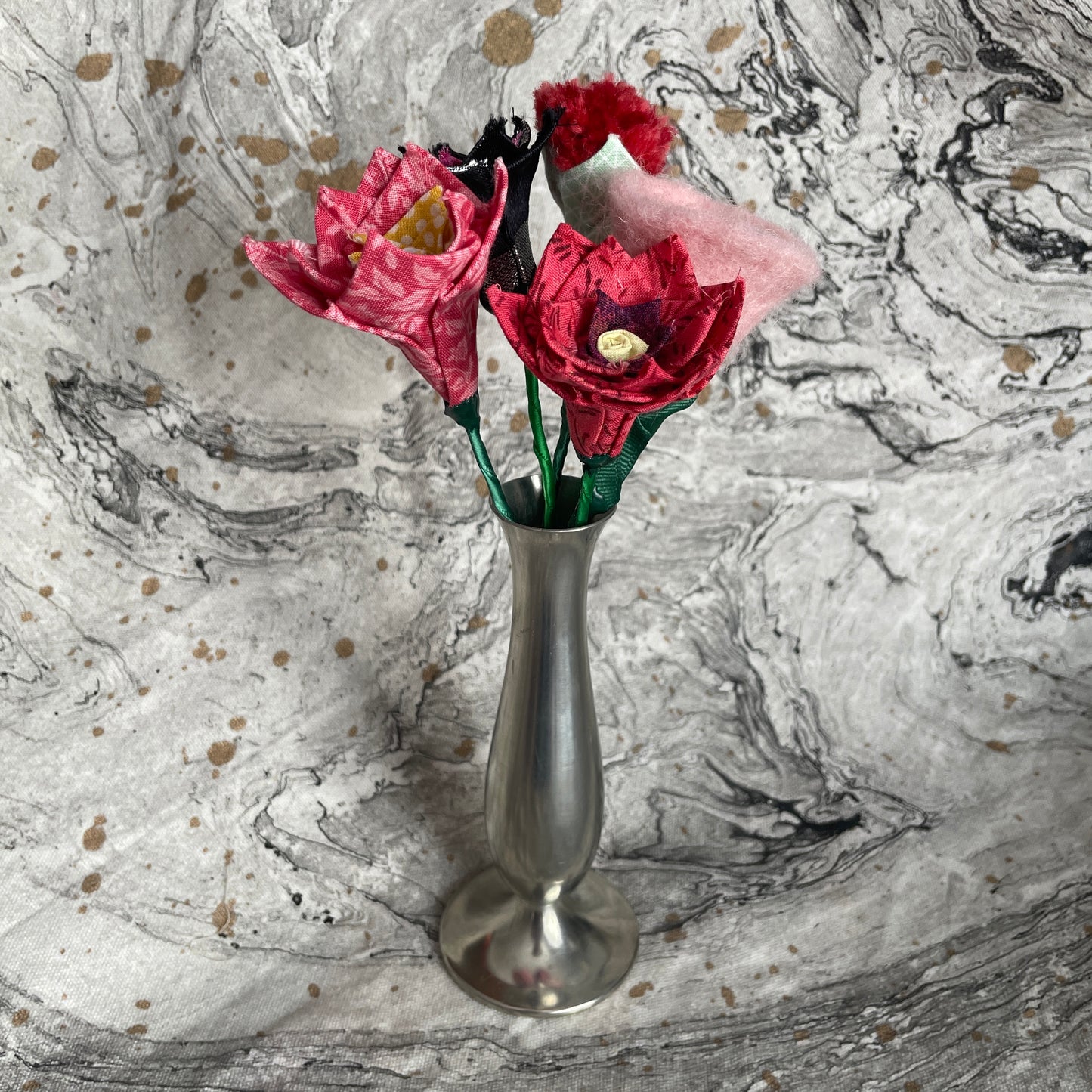 Bouquet & Silver Vase - Pinks