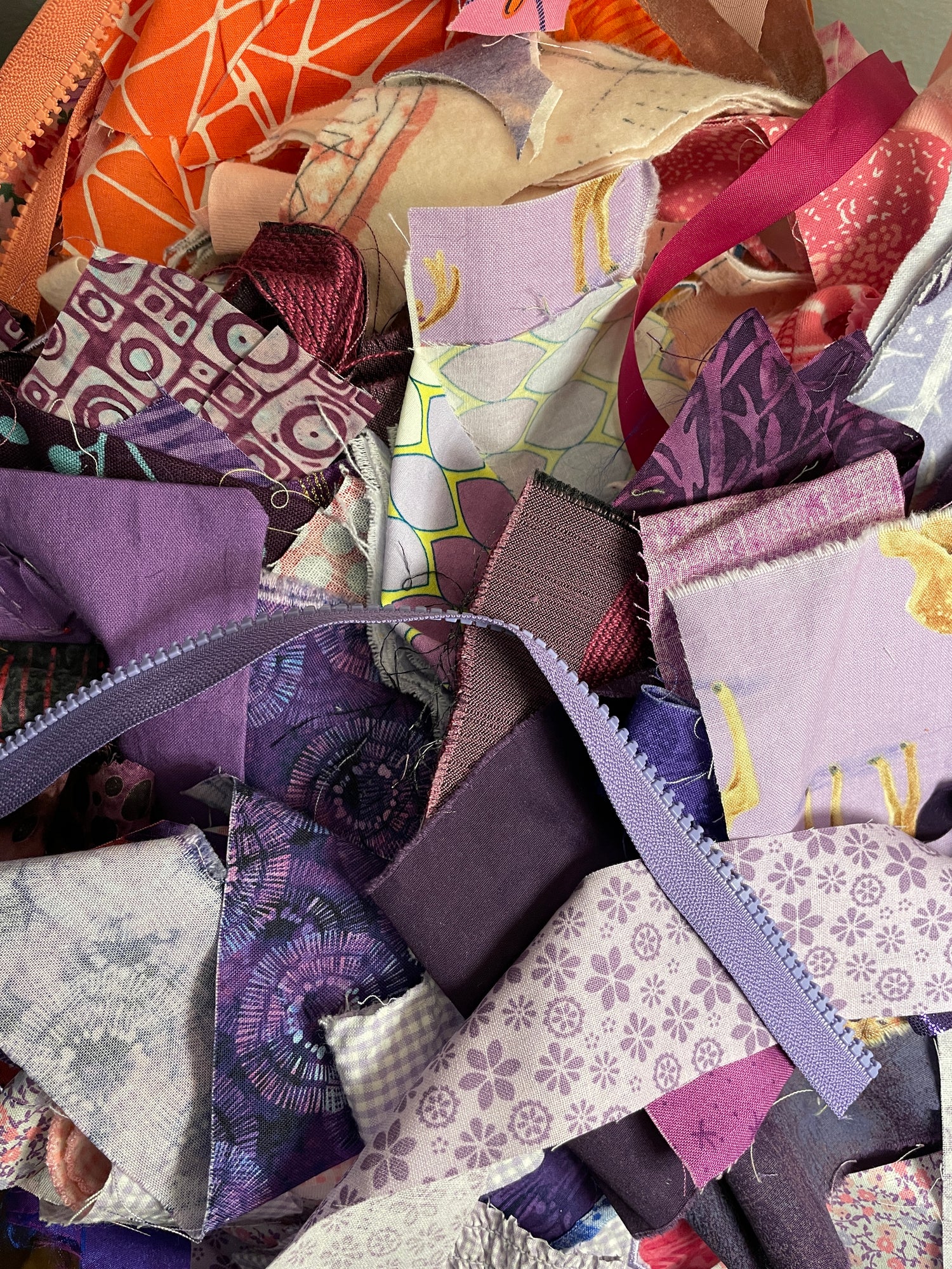 A jumbled pile of fabric scraps 