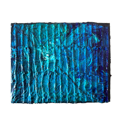 Abstract textured blue artwork on a white background