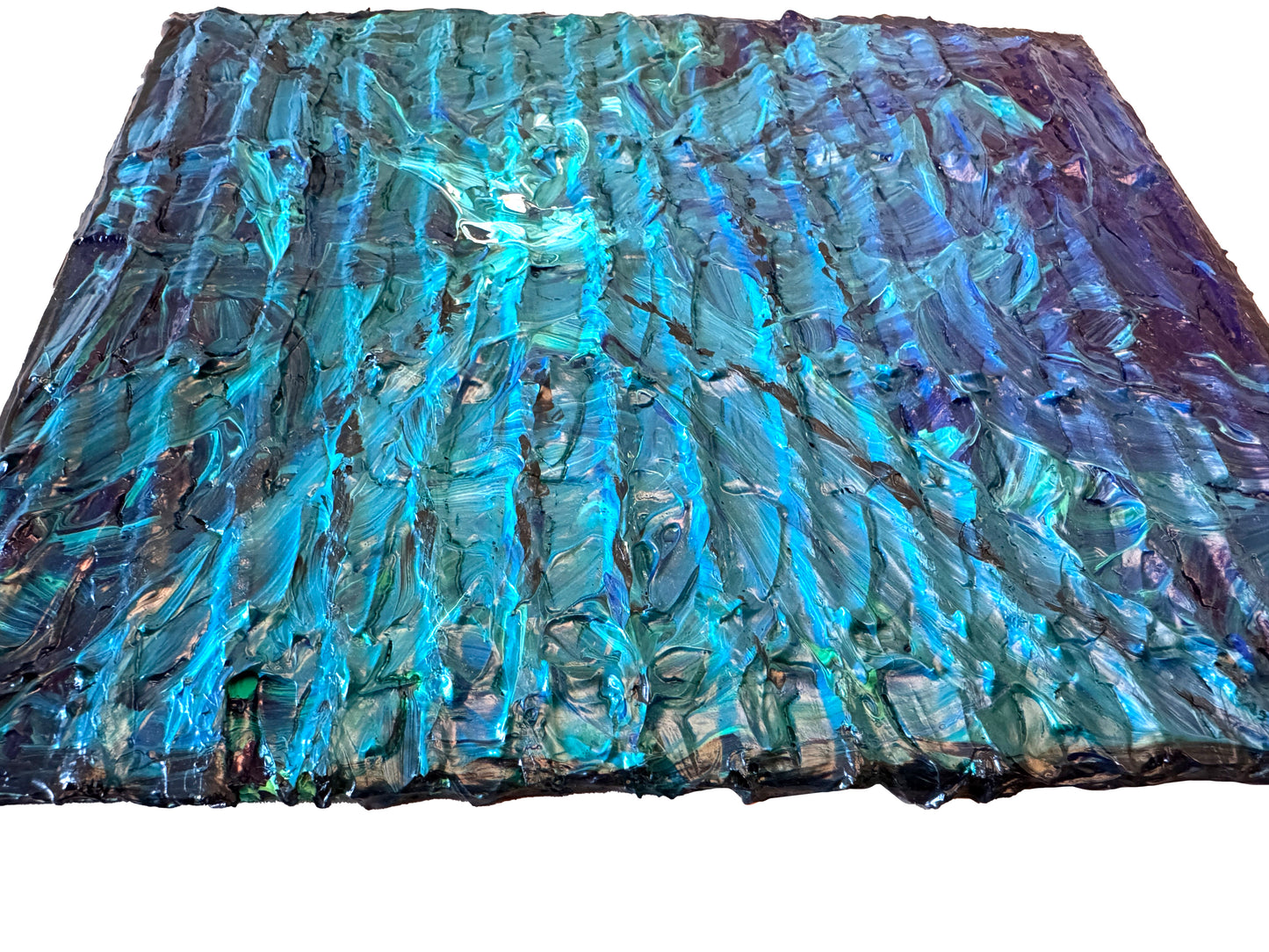 Blue and purple abstract painting on a white background